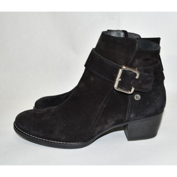 $500 PAUL GREEN JANO MOTO BOOTIE BIKER HARDWARE BLACK SUEDE 8 (B6) - Picture 5 of 8